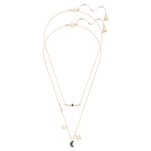 스와로브스키 Swarovski Symbolic necklace, Set (2), Moon and star, Black, Rose gold-tone plated