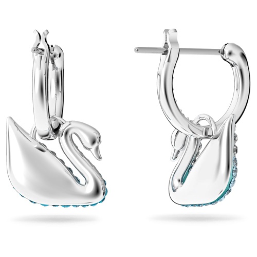 스와로브스키 Swarovski Iconic Swan drop earrings, Swan, Blue, Rhodium plated