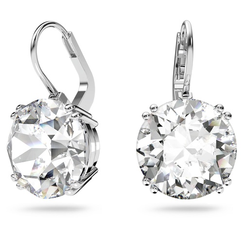 스와로브스키 Swarovski Millenia drop earrings, Round cut, White, Rhodium plated