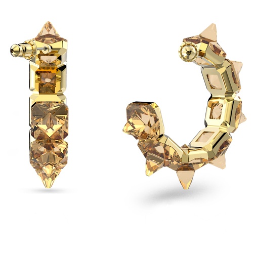 스와로브스키 Swarovski Ortyx hoop earrings, Pyramid cut, Gold tone, Gold-tone plated