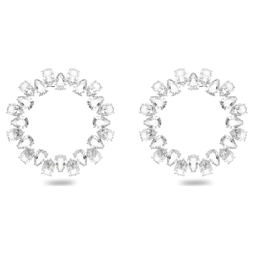 스와로브스키 Swarovski Millenia hoop earrings, Pear cut, Large, White, Rhodium plated