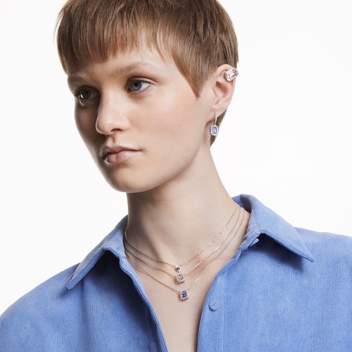 스와로브스키 Swarovski Millenia drop earrings, Octagon cut, Blue, Rhodium plated