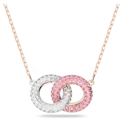 스와로브스키 Swarovski Stone necklace, Intertwined circles, Pink, Rose gold-tone plated