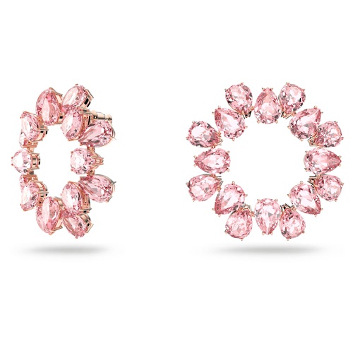 스와로브스키 Swarovski Millenia hoop earrings, Pear cut, Pink, Rose gold-tone plated