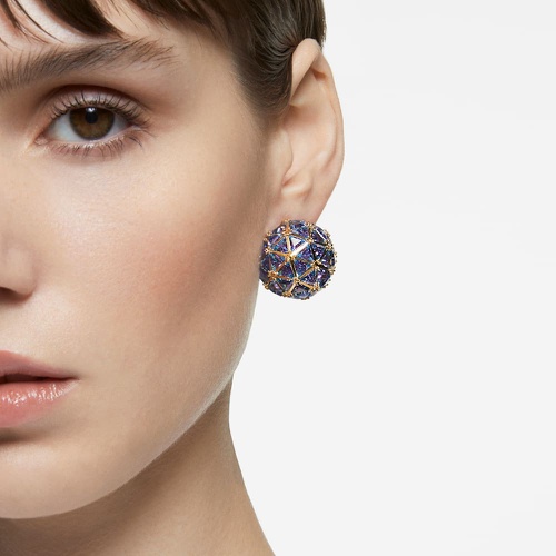 스와로브스키 Swarovski Curiosa stud earring, Single, Triangle cut, Blue, Gold-tone plated