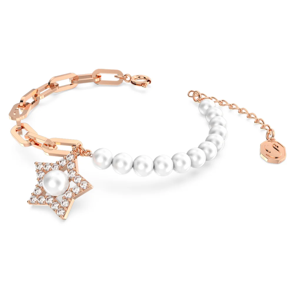 스와로브스키 Swarovski Stella bracelet, Pave, Star, White, Rose gold-tone plated