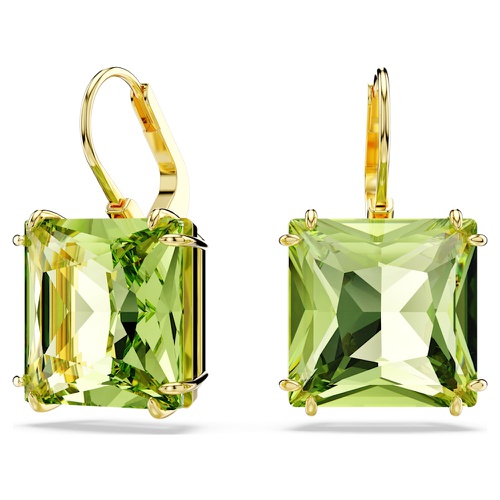 스와로브스키 Swarovski Millenia drop earrings, Square cut, Green, Gold-tone plated