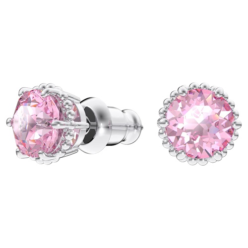 스와로브스키 Swarovski Birthstone stud earrings, Round cut, October, Pink, Rhodium plated
