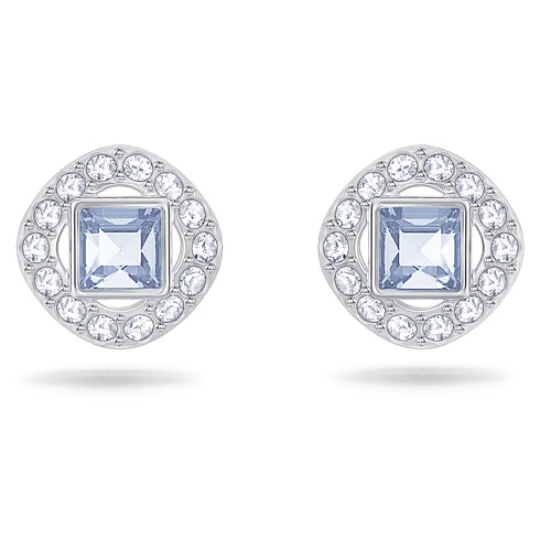 스와로브스키 Swarovski Angelic stud earrings, Square cut, Blue, Rhodium plated