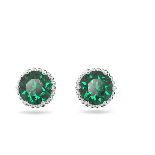 스와로브스키 Swarovski Birthstone stud earrings, Round cut, May, Green, Rhodium plated