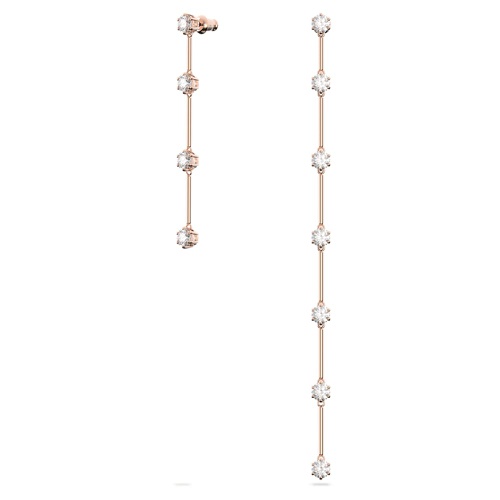 스와로브스키 Swarovski Constella drop earrings, Asymmetrical design, Round cut, White, Rose gold-tone plated