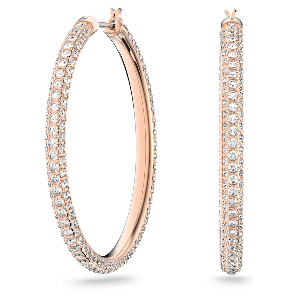 스와로브스키 Swarovski Stone hoop earrings, Pave, Large, White, Rose gold-tone plated