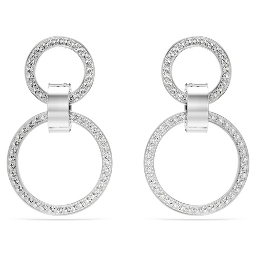 스와로브스키 Swarovski Hollow hoop earrings, White, Rhodium plated