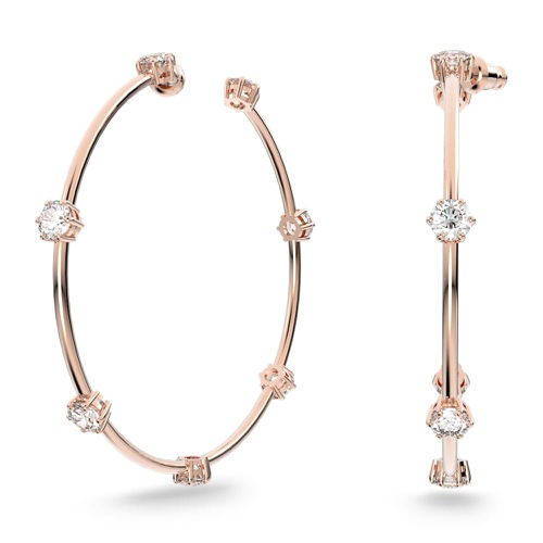 스와로브스키 Swarovski Constella hoop earrings, Round cut, Small, White, Rose gold-tone plated