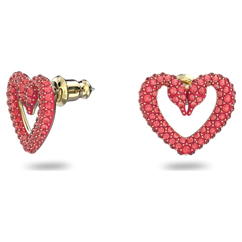 스와로브스키 Swarovski Una stud earrings, Heart, Small, Red, Gold-tone plated