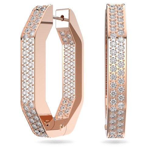 스와로브스키 Swarovski Dextera hoop earrings, Octagon shape, Medium, White, Rose gold-tone plated