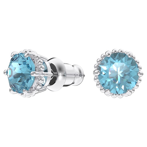 스와로브스키 Swarovski Birthstone stud earrings, Round cut, March, Blue, Rhodium plated