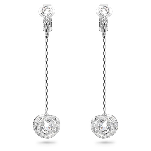 스와로브스키 Swarovski Generation clip earrings, Long, White, Rhodium plated