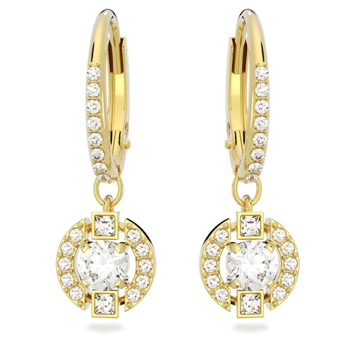 스와로브스키 Swarovski Sparkling Dance drop earrings, Round cut, White, Gold-tone plated