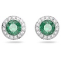 Swarovski Angelic stud earrings, Round cut, Green, Rhodium plated