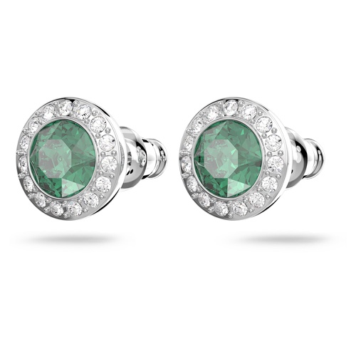 스와로브스키 Swarovski Angelic stud earrings, Round cut, Green, Rhodium plated