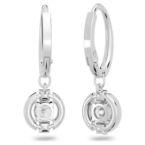 스와로브스키 Swarovski Sparkling Dance drop earrings, Round cut, White, Rhodium plated