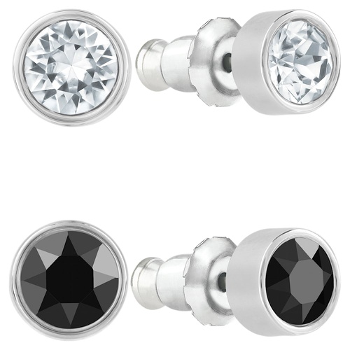 스와로브스키 Swarovski Harley stud earrings, Set (2), Round cut, Black, Mixed metal finish