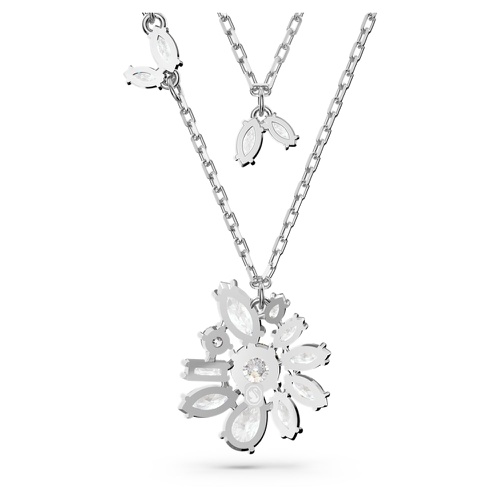 스와로브스키 Swarovski Gema layered necklace, Mixed cuts, Flower, White, Rhodium plated