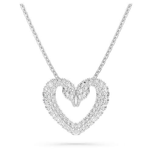 스와로브스키 Swarovski Una pendant, Heart, Medium, White, Rhodium plated