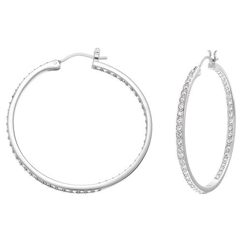 스와로브스키 Swarovski Sommerset hoop earrings, White, Rhodium plated