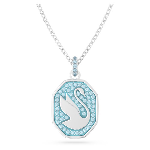 스와로브스키 Swarovski Signum pendant, Swan, Long, Blue, Rhodium plated