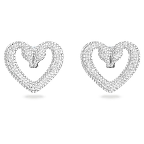 스와로브스키 Swarovski Una clip earrings, Heart, Large, White, Rhodium plated