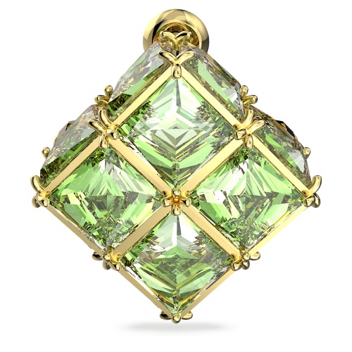 스와로브스키 Swarovski Curiosa stud earring, Single, Square cut, Green, Gold-tone plated