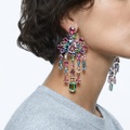 Swarovski Gema clip earrings, Mixed cuts, Chandelier, Extra long, Multicolored, Rhodium plated