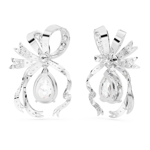 스와로브스키 Swarovski Volta drop earrings, Pear cut, Bow, White, Rhodium plated