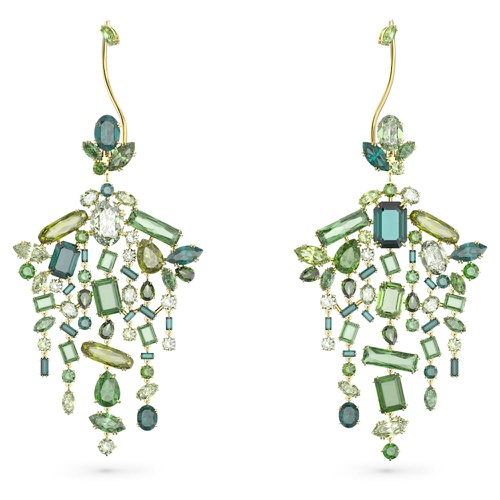 스와로브스키 Swarovski Gema ear cuffs, Asymmetrical design, Mixed cuts, Chandelier, Green, Gold-tone plated