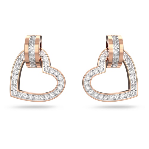 스와로브스키 Swarovski Lovely stud earrings, Heart, White, Rose gold-tone plated