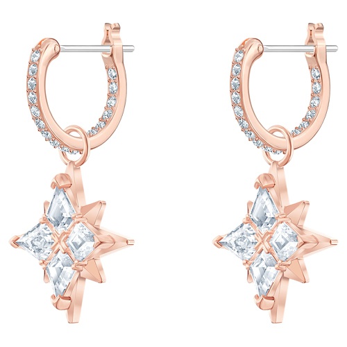 스와로브스키 Swarovski Symbolic drop earrings, Star, White, Rose gold-tone plated