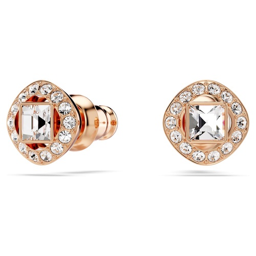 스와로브스키 Swarovski Angelic Square stud earrings, Square cut, White, Rose gold-tone plated