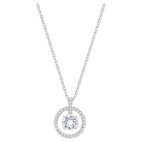 스와로브스키 Swarovski Lavender pendant, Round shape, White, Rhodium plated