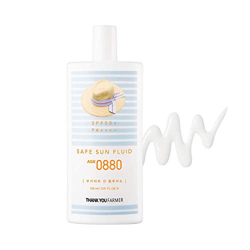  THANKYOU FARMER Safe Sun Fluid AGE 0880 SPF50+ PA++++ | Reef Safe, Face & Body, Sensitive Skin | 3.51 Fl Oz (100ml)
