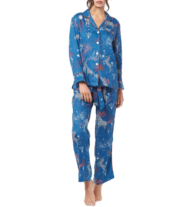 The Lazy Poet Emma Magic Zoo Linen Pajamas_Blue