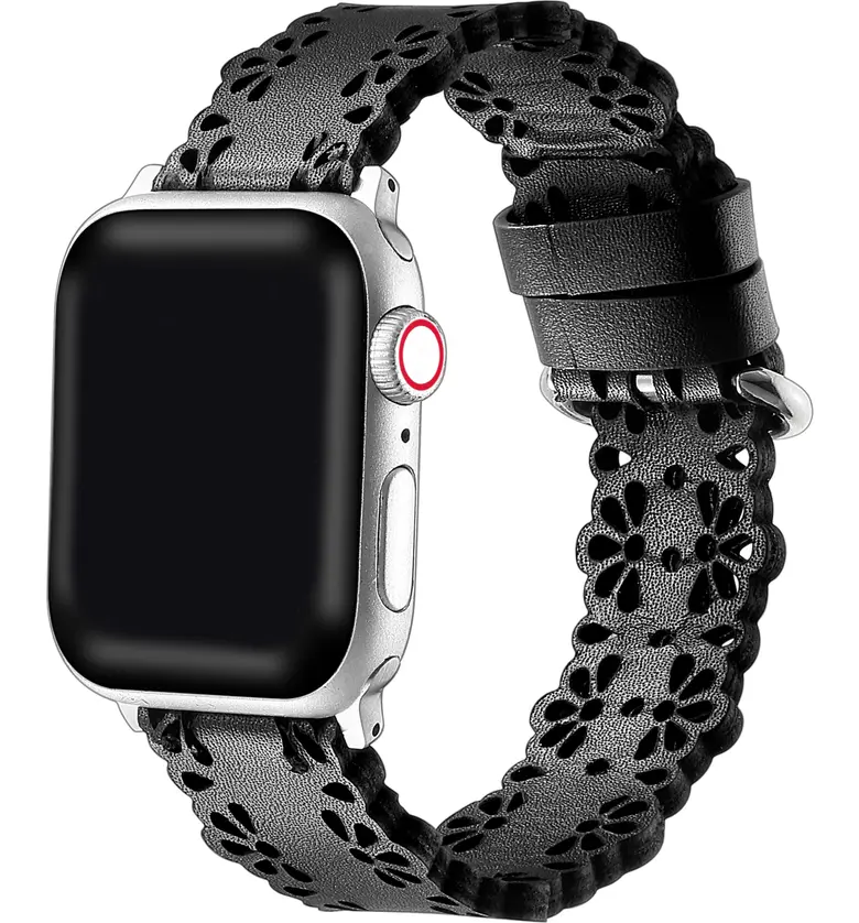 The Posh Tech Posh Tech Leather Laser Cut Apple Watch Strap_BLACK