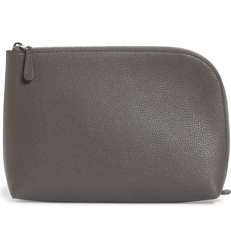 The Row Medium Leather Zip Pouch_ASH GREY