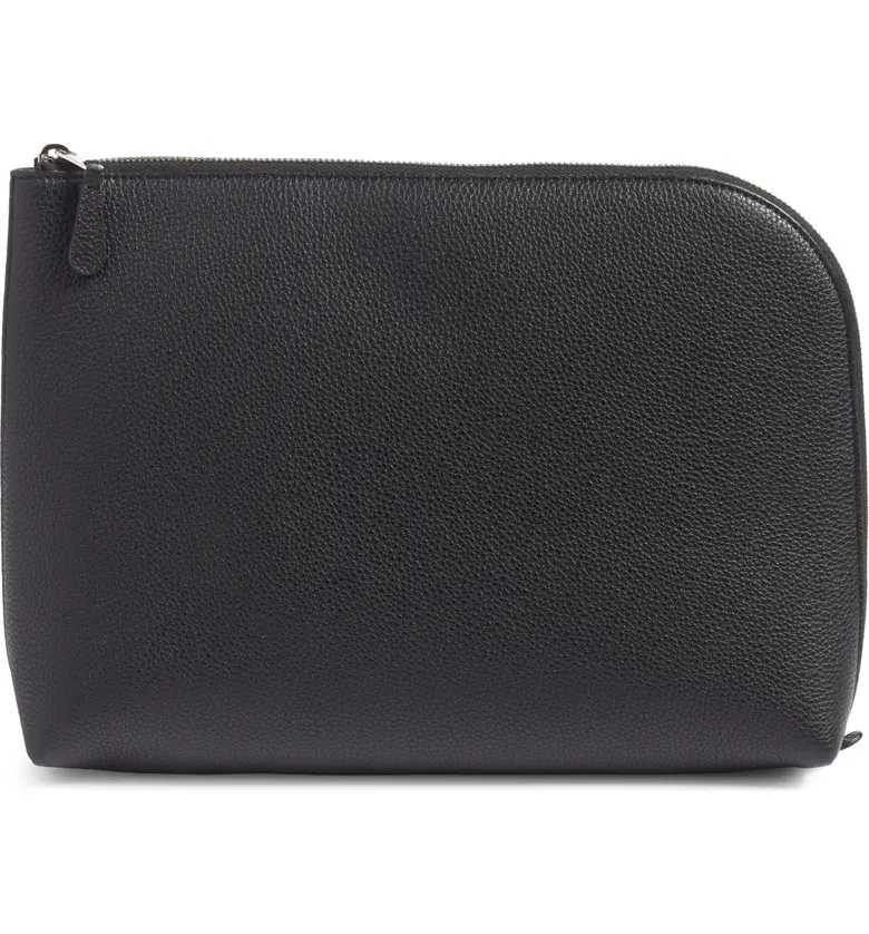 The Row Large Leather Zip Pouch_BLACK