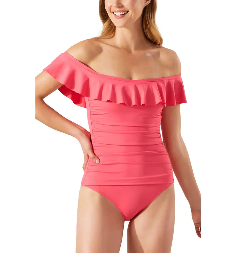 Tommy Bahama Off the Shoulder One-Piece Swimsuit_CORAL COAST