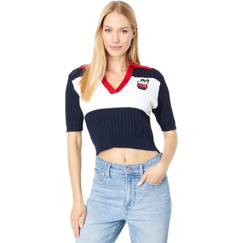 타미힐피거 Tommy Jeans Color-Block Crop Polo Sweater
