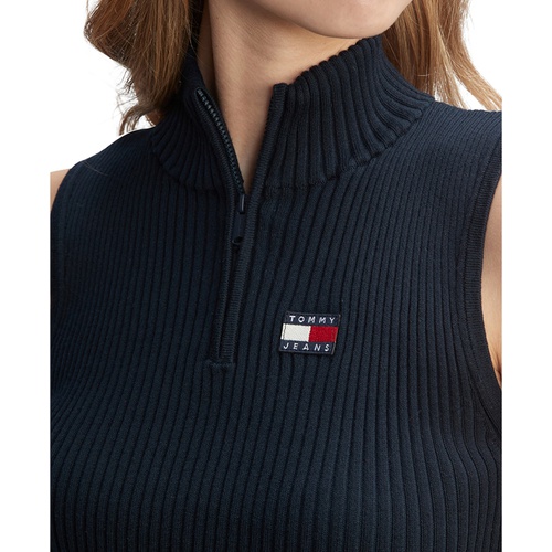 타미힐피거 Womens 1/4-Zip Sleeveless Badge Sweater