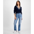 Womens Julie Straight-Leg Button-Waist Jeans