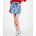 Womens Hawaiian-Print Denim Mini Skirt